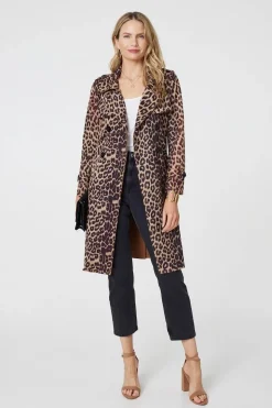 Leopard Print Double Breasted Trench Coat