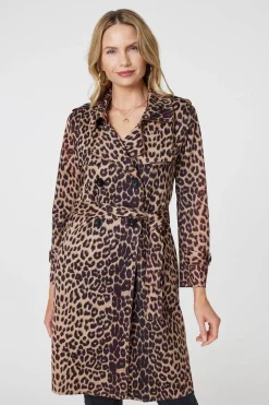 Leopard Print Double Breasted Trench Coat