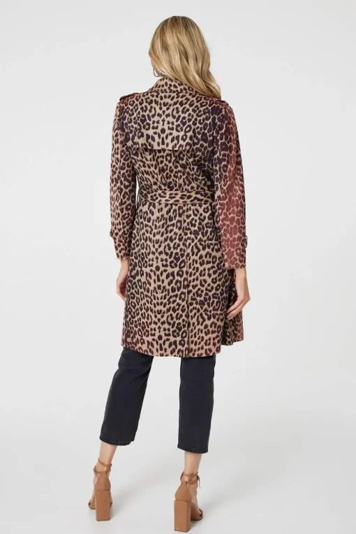 Leopard Print Double Breasted Trench Coat