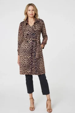 Leopard Print Double Breasted Trench Coat
