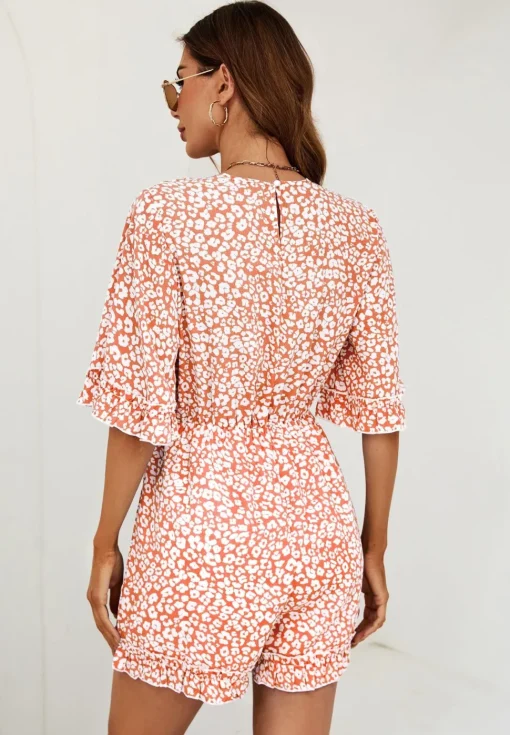 Leopard Print Frill Trim Wrap Top Playsuit