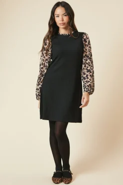 Leopard Print 2IN1 Contrast Sleeve Dress