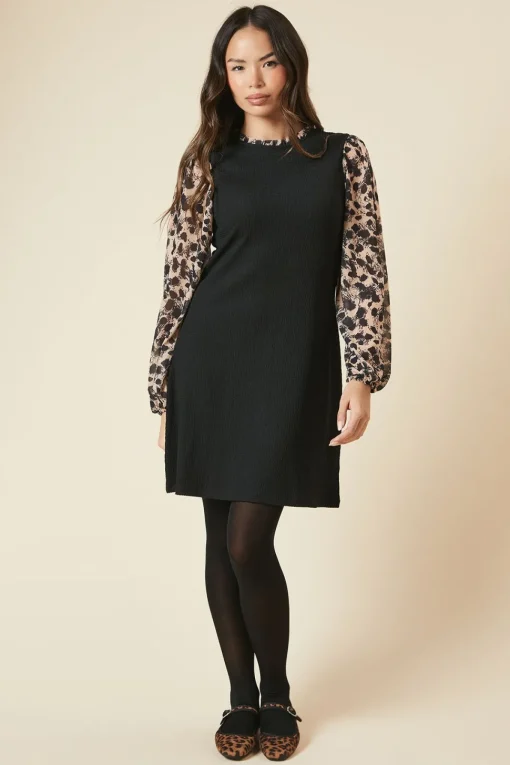 Leopard Print 2IN1 Contrast Sleeve Dress