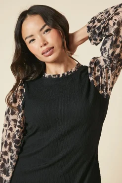 Leopard Print 2IN1 Contrast Sleeve Dress
