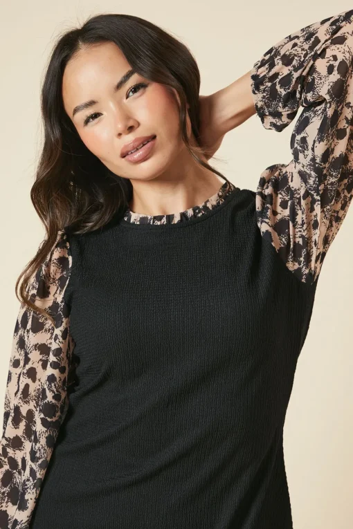 Leopard Print 2IN1 Contrast Sleeve Dress