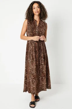 Leopard Print Jersey Pocket Detail Belted Shirt Dress