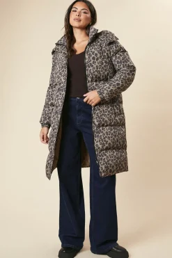 Leopard Print Longline Padded Coat