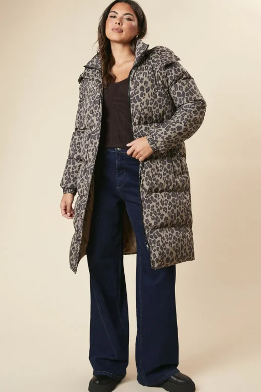 Leopard Print Longline Padded Coat