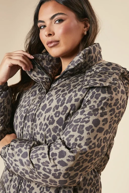 Leopard Print Longline Padded Coat