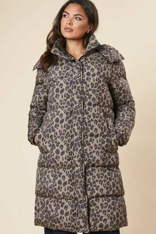 Leopard Print Longline Padded Coat