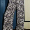 Leopard Print Wide Leg Chiffon Trousers