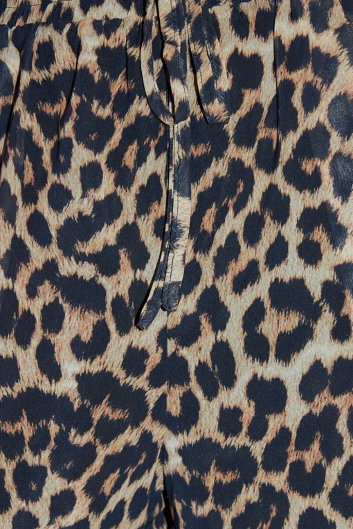Leopard Print Wide Leg Chiffon Trousers