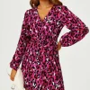 Leopard Print Wrap Top Mini Dress In Magenta