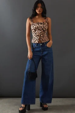 Leopard Satin Tie Front Corset Top