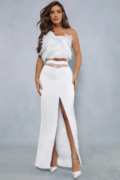 Lexi Satin Lace Split Midi Skirt