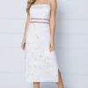 Lilac Floral Scuba Column Trim Insert Midi Dress