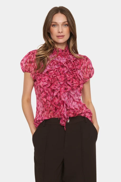 Lilja Short Sleeve Ruffle Blouse-Printed