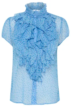 Lilja Short Sleeve Ruffle Blouse-Polka Dot
