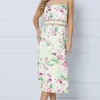 Lime Floral Scuba Column Trim Insert Midi Dress