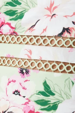 Lime Floral Scuba Column Trim Insert Midi Dress