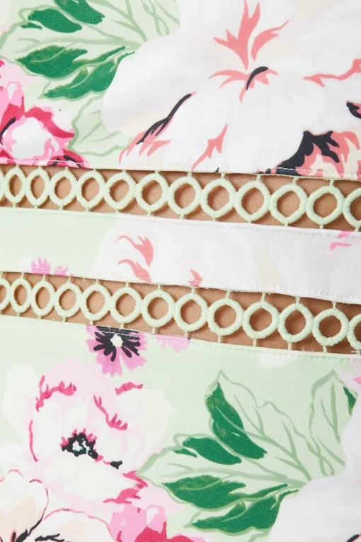 Lime Floral Scuba Column Trim Insert Midi Dress