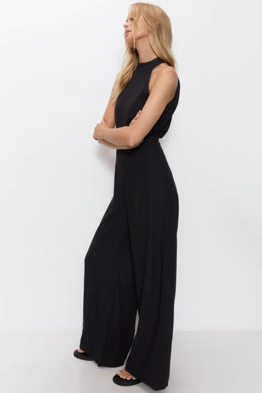 Linen Halter Neck Wide Leg Jumpsuit