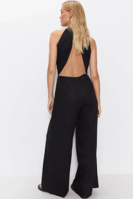 Linen Halter Neck Wide Leg Jumpsuit