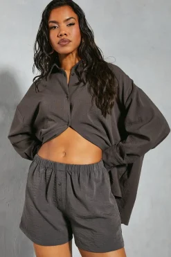 Linen Look Button Front Shorts