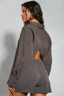 Linen Look Button Front Shorts