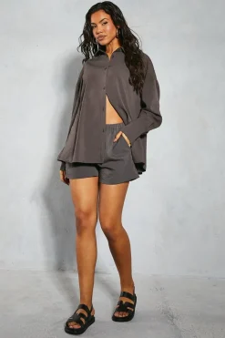 Linen Look Button Front Shorts