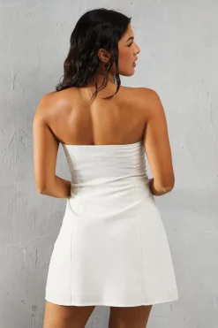 Linen Look Hook & Eye Detail Bandeau A-line Mini Dress