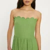 Linen Mix Scallop Detail Midi Dress