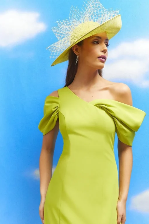 Lisa Tan Bardot Detail Ruffle Skirt Crepe Midi Dress