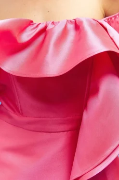 Lisa Tan Off Shoulder Ruffle Twill Midi Dress