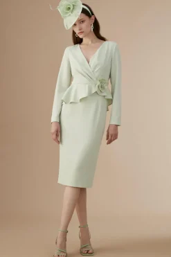 Lisa Tan Rose Detail Long Sleeve Pencil Dress
