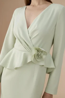 Lisa Tan Rose Detail Long Sleeve Pencil Dress