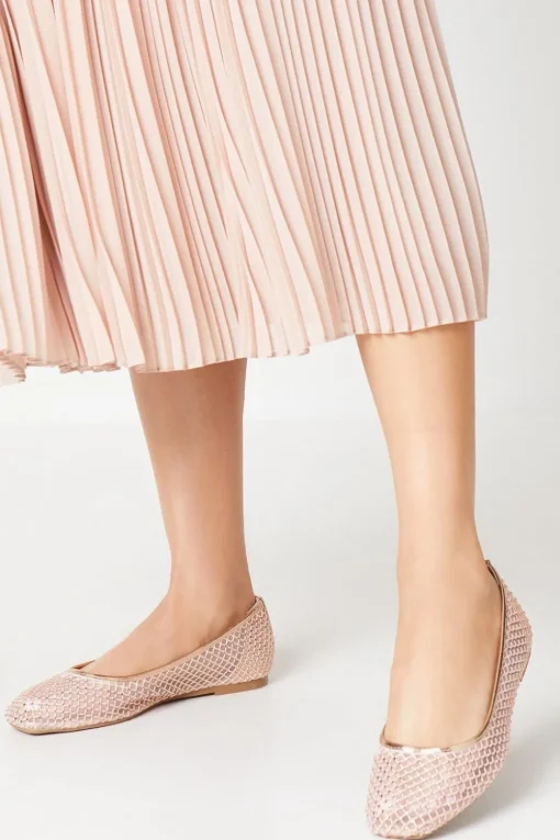 Lisbon Mesh Diamante Ballet Pumps