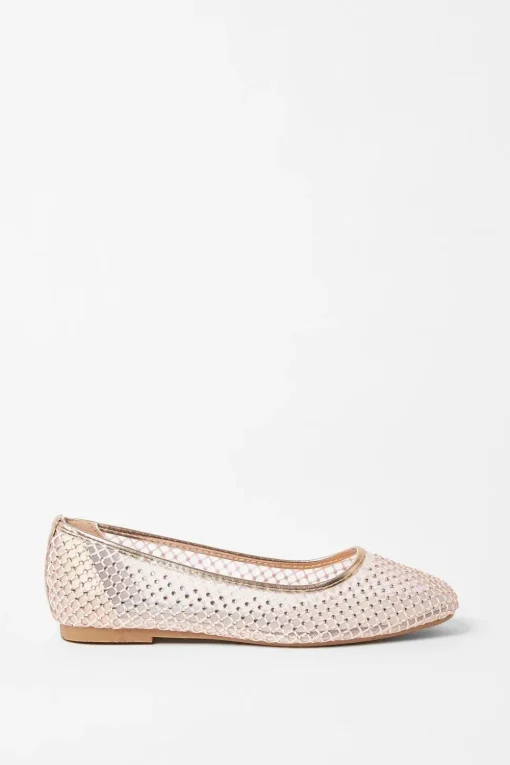 Lisbon Mesh Diamante Ballet Pumps