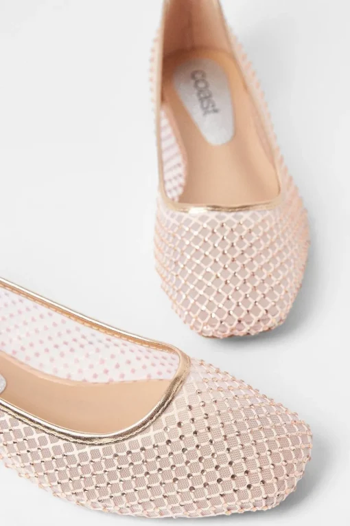 Lisbon Mesh Diamante Ballet Pumps