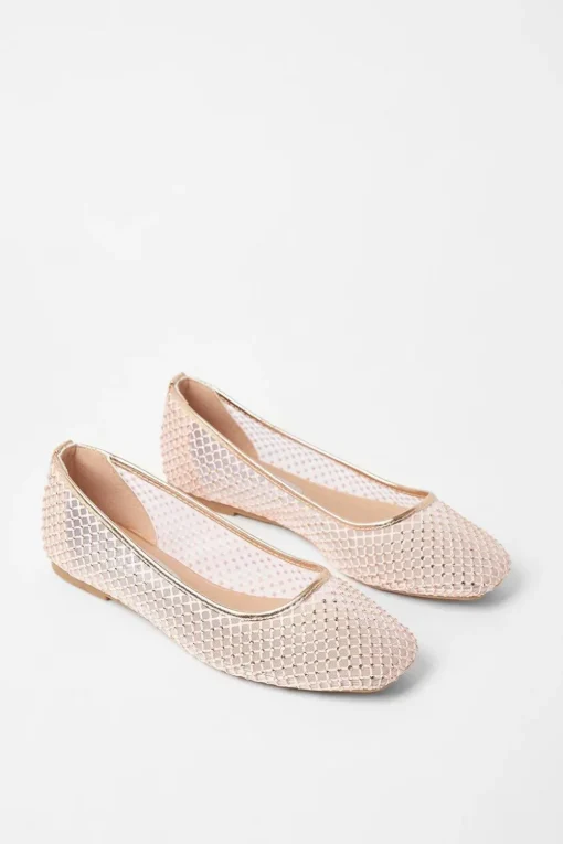 Lisbon Mesh Diamante Ballet Pumps