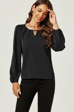 Long Sleeve Cut Detailed Neckline Blouse Top