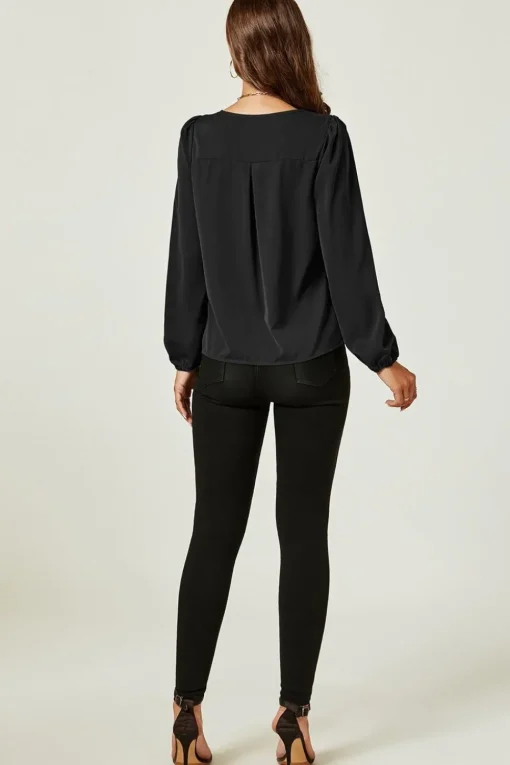 Long Sleeve Cut Detailed Neckline Blouse Top