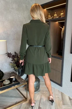 Long Sleeve Frill Hem Mini Shirt Dress