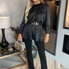 Long Sleeve Satin Belted Top