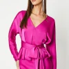 Long Sleeve Satin Top With Tie Detail