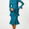 Long Sleeve Tiered Ruffle Lace Midi Dress