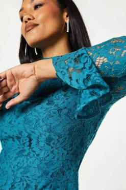 Long Sleeve Tiered Ruffle Lace Midi Dress