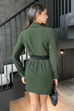 Long Sleeve Wrap Belted Mini Dress
