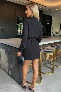 Long Sleeve Wrap Belted Mini Dress
