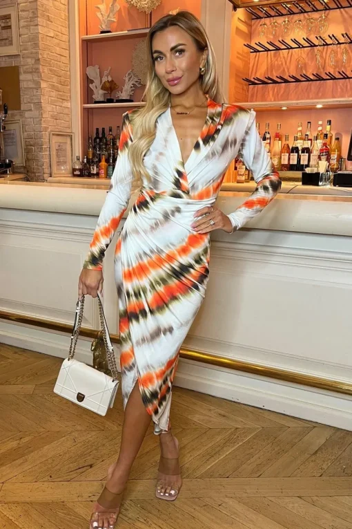 Long Sleeve Wrap Midi Dress